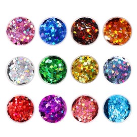 12 Assorted Colors 3mm Holographic Extra Chunky Hexagon Glitter for Craft,Hexagen Extra Chunky Glitter for Epoxy Resin,Extra Chunky Laser Sequin Glitter for Body and Nail Art