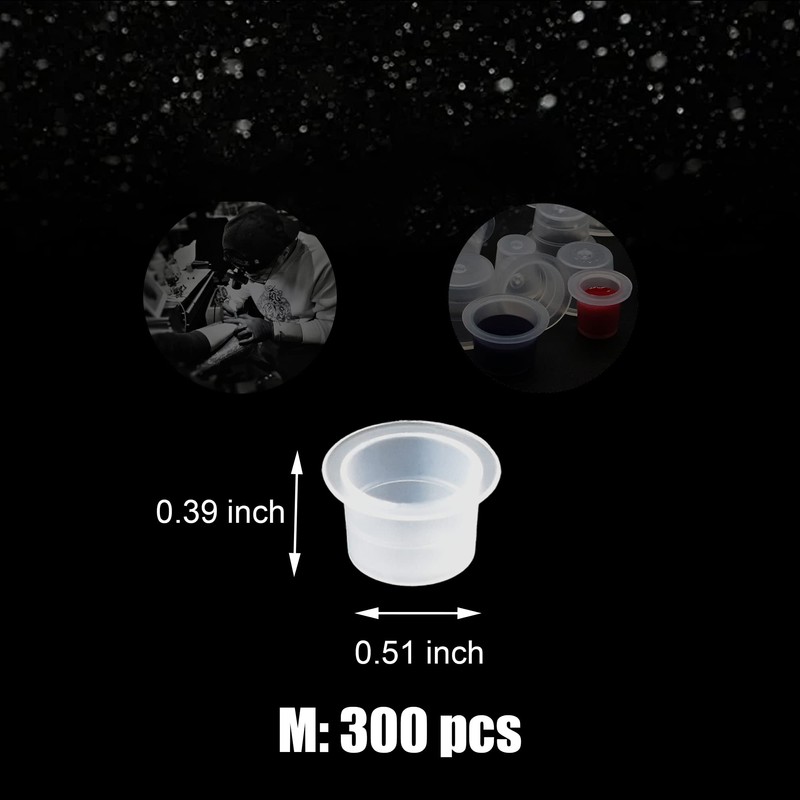 Yuronam 300PCS Medium Tatoo Ink Caps Plastic Pigment Cups for