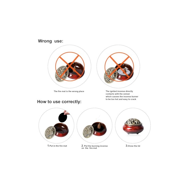 Ceramic Incense Burner with Incense Stick Holder (Red)