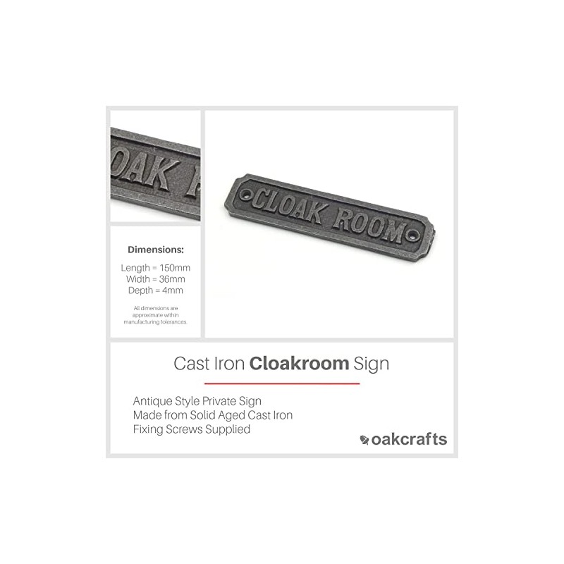Cast Iron CLOAK ROOM sign - 150mm x 45mm c/w