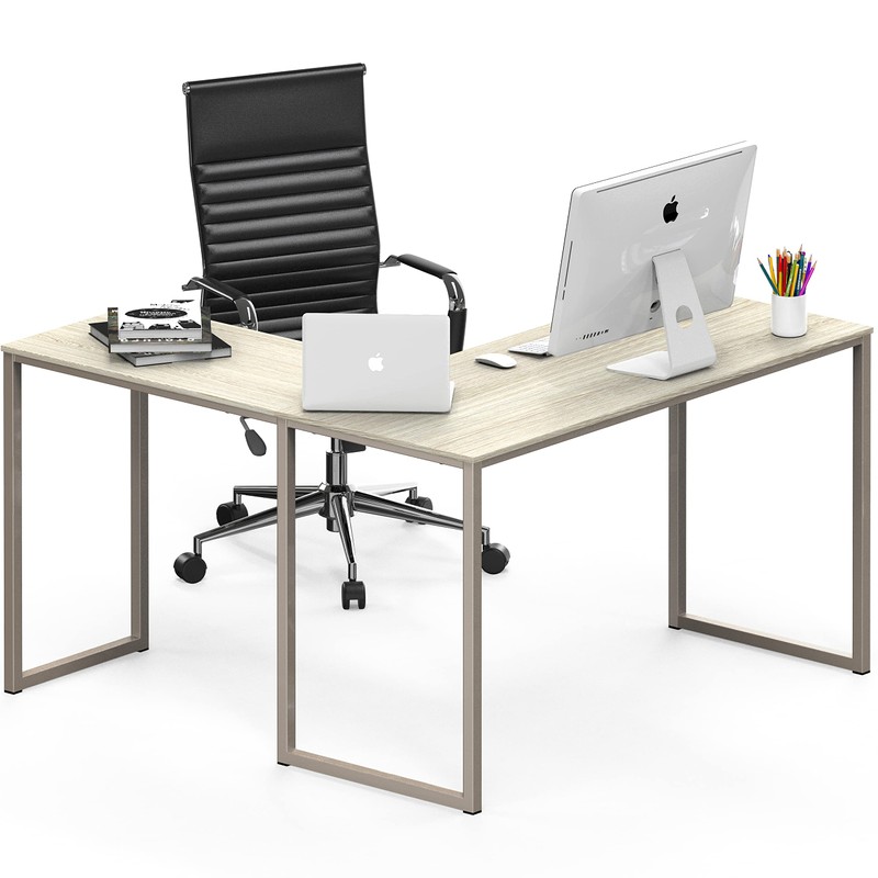SHW 48-Inch Mission L-Shaped Home Computer Desk, Maple