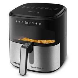 Mondial - Air Fryer Digital Visor Inox AF-50-DVI-E 5.3QT - High Power & Elegant Stainless Steel Finish - Black & Inox