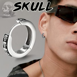 Silvora Gothic Earrings for Man Woman 10mm Punk Skull Hinged Huggie Hoop Earring Solid Silver Ear Jewelry