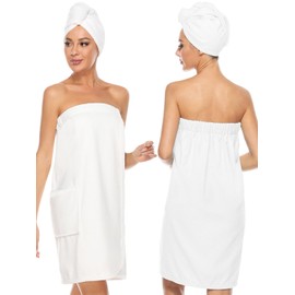 Knuffnee Women's Bathrobe Terry Cloth Sauna Kilt Sauna Towel Sauna Kilt with Pocket and Velcro Fastening White XL, White