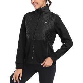 MoFiz Womens Lightweight Insulated Hiking Jacket Fleece Lined Hybrid Softshell Puffer Down Full Zip Running Coat Black S