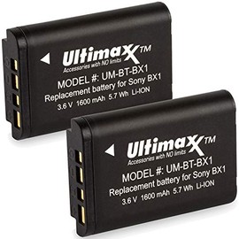 Ultimaxx NP-BX1 Extended Life Batteries (2-Pack) (1600mAh / 3.6V / 5.7Wh) for Cyber-Shot DSC-HX95, HX99, HX350, RX1, RX1R II, RX100 (II/III/IV/V/VA/VI/VII), FDR-X3000, HDR-AS50, AS300, ZV-1 and More