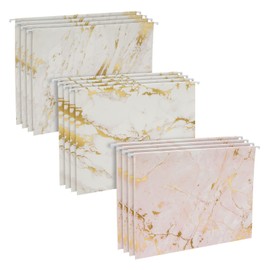Paper Junkie 12 Pack White and Pink Decorative Hanging File Folders with 1/5 Tab for Filing Cabinet, Gold Foil Marble Design (11.75 x 9 in)