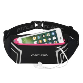 Fitletic - Blitz Sports and Travel Belt, Multifunctional Reflective Belt with Earbud Port, Water-Resistant, Adjustable, and Versatile Running Waist Belt, Running Accessories, Black/Pink