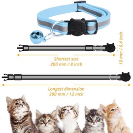 MJIYA Reflective Cat Collar with Bell, Breakaway Grid Collar with Plastic Buckle, Girl Boy Pet Kitty Collars Adjustable 7.5-12.5 Inch (Light Blue)