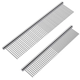Cafhelp Cafhelp 2 Pack Dog Combs with Rounded Ends Stainless Steel Teeth, Cat Comb for Removing Tangles and Knots, Professional Grooming Tool for Long and Short Haired Dog, Cat and other pets, 6.3IN/7.4IN
