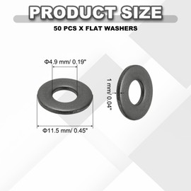 PATIKIL 8# Flat Washers 3/16" ID x 7/16" OD, 50 Pcs 304 Stainless Steel Metal Washers Black Electroplated Flat Gasket Spacer for Screws and Bolts, Black