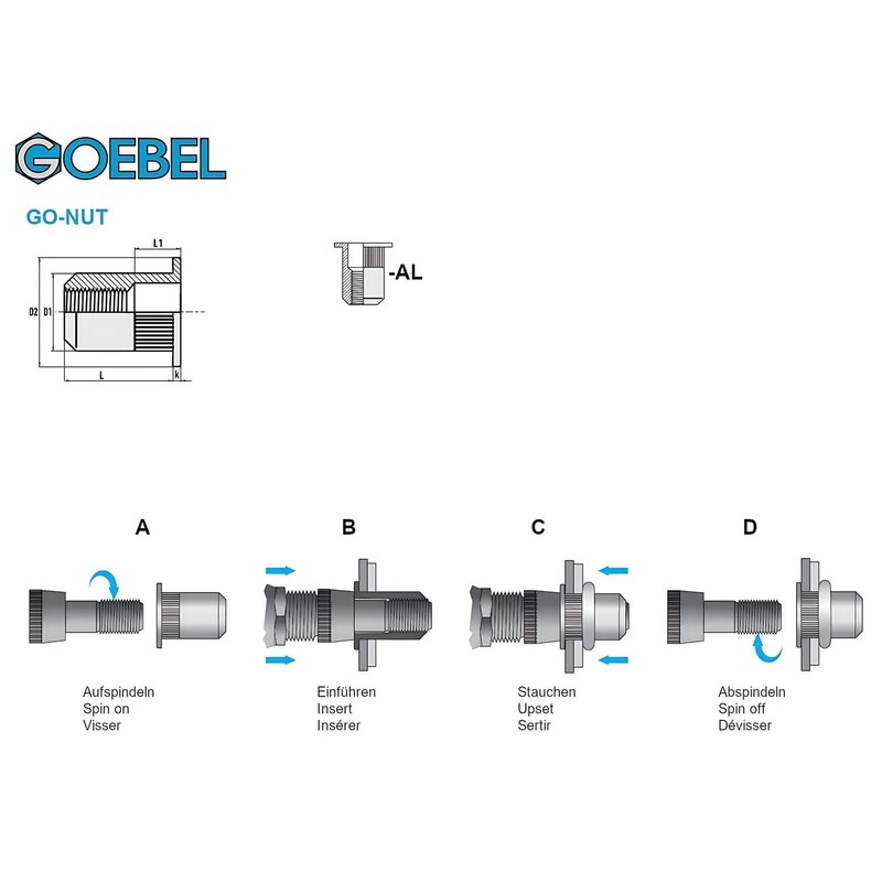 GOEBEL® - 250 x Blind Rivet Nuts M3 Aluminium (Diameter