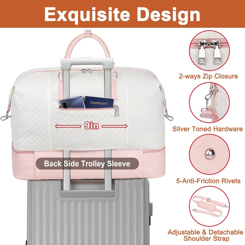 Travel Weekender Bag for Women, Overnight Bag with Shoe Compartment