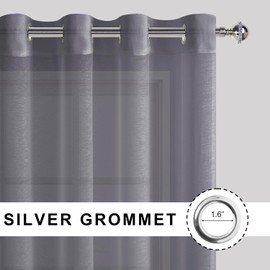 JIUZHEN Dark Grey Sheer Curtains 84 Inches Long - Semi Transparent Light Filtering Grommet Window Drapes for Living Room/Bedroom, 60Wx 84L, Set of 2 with Tiebacks