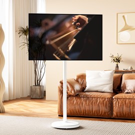 Mobile TV Cart Rolling TV Stand for 10-42 Inch Flat/Curved Screen Up to 132lbs, Height Adjustable Portable TV Cart with Tilting and Rotating, TV Stand with Wheels, Max VESA 200x200mm (White)