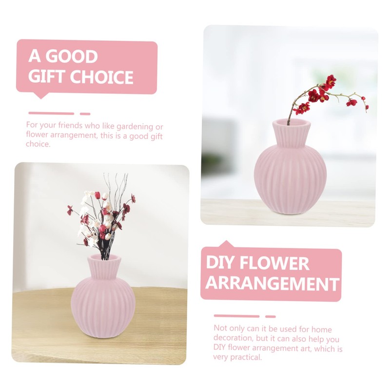 BIUDECO 1Pc Chic Pink Ceramic Flower Vase for Home Decor