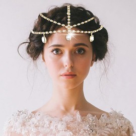 Jerany Wedding Head Chain Rhinestone Headpiece Jewelry Gold Silver Hair Chain Festival Holloween Costume Bridal Headbands Crystal Forehead Chain for Women
