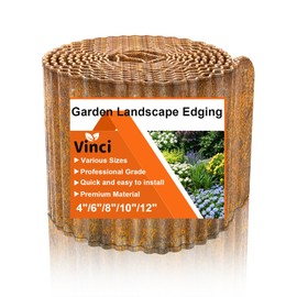 Vinci Garden Landscape Edging Border, 12 Inch x 20 FT Corrugated Sturdy Metal Easy Installation Safe Hemmed Lawn Garden Border Edges for DIY Flower Beds,Pathways and Patio Design (Rusted)
