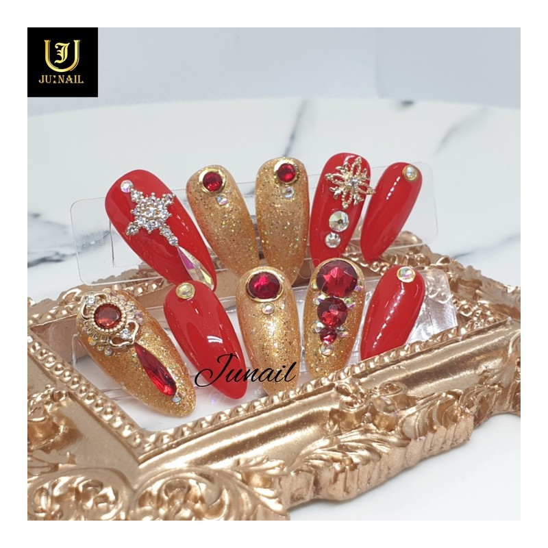 ❣️Red point handmade nail tip❣️ - Short C curve coffin