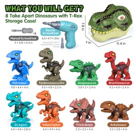 Drefirsa Dinosaur Toys for Kids Age 3-5 5-7, 8Pcs Take Apart Dinosaur Set