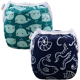 ALVABABY Baby Swim Diapers 2pcs Reuseable Washable & Adjustable for Swimming Lesson & Large Size Baby Boy ZSW18-21