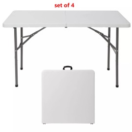 Segawe 4PCS 4ft Portable Rectangular Plastic Folding Table W/Handle for Camping Dining