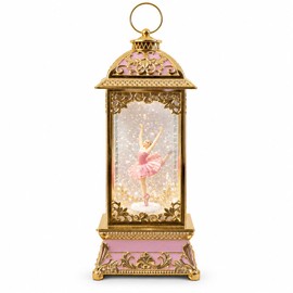 Ballerina Musical Snow Globe Lantern, Gold & Pink Spinning Figurine Gift