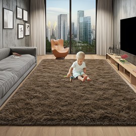 Foxmas Soft Fluffy Area Rugs for Bedroom Kids Room Plush Shaggy Nursery Rug Furry Throw Carpets for Boys Girls, College Dorm Fuzzy Rugs Living Room Home Decorate Rug, 6ft x 9ft, Grey Brown