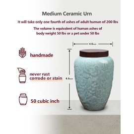 DAORISIN Medium Urn for Ashes for Women,Decorative Floral Ceramic Keepsake Urns for Human Ashes Adult Female,Babies & Pets urn(50 Cubic inch)