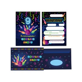 12 Invitation Cards Including 12 Envelopes 9th Children's Birthday Bowling Cones Boys Girls Invitations Ninth Birthday Girls Birthday Boys Birthday Boys Birthday