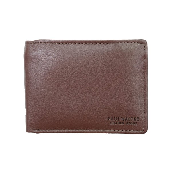 Paul Walter-Premium Brown Bifold Cowhide Leather Ziper Wallet in GIFT