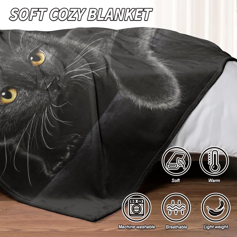 HommomH Black Cat Throw Blanket for Women Girls, Cat Lover