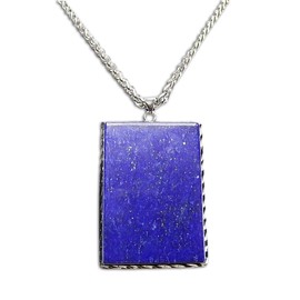 [Stone Street] AAA Lapis Lazuli Uncolored Natural Stone Square Metal Frame Pendant Top, Stainless Steel Necklace, Lapis Lazuli, Lapis Lazuli