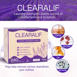 CLEARALIF Laundry Detergent Sheets 120 Sheets (Up to 240 Loads), Lavender - Great For Apartments, Dorms,Eco Friendly
