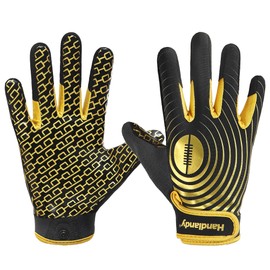 AIGEVTURE Mens Football Gloves Wide Receiver Gloves Youth Sticky Receiver Gloves Mens Receiving Gloves Best Gifts Black and Gold Small