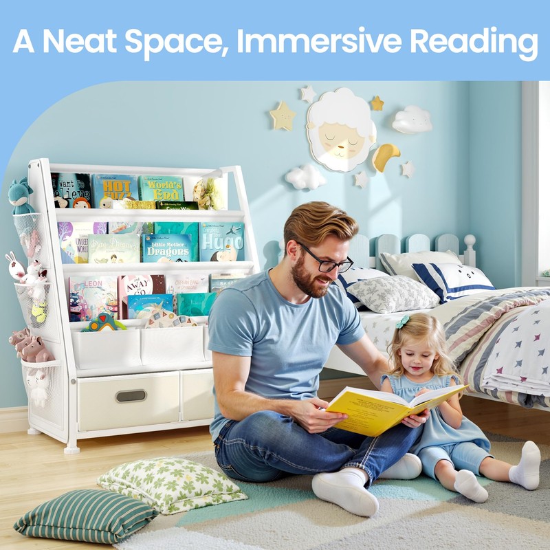 GoTiling Kids Bookshelf and Toy Storage: Sling Book Shelf for