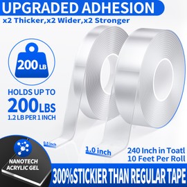 JIXZEN Double Sided Tape Heavy Duty(2 Rolls, Total 20 FT), Removable Two Sided Nano Tape, Double Sided Tape for Walls, Used for Carpet, Poster, Picture Hanging, Outdoor Multifunctional Mounting Tape