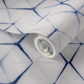 Peel & Stick Wallpaper Swatch - Shibori Triangle Boho Indigo Dye Geometric Bohemian Tie Hexagon Modern Minimalist Custom Removable Wallpaper by Spoonflower