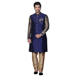 Tathastu Conjunto de pijama Sherwani Kurta para hombre, Azul / Patchwork, 40
