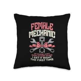 Mechanic Gifts For Women Female Mechanic Car Auto Girl Diesel Garage Wife Girlfriend Throw Pillow, 16x16, Multicolor