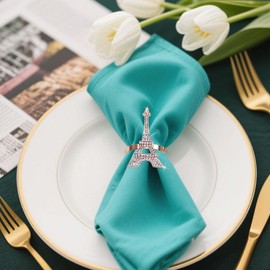 Davifina Rose Gold Napkin Rings Set of 6 Pink Eiffel Tower Napkin Rings for Napkins,Metal Napkin Holders for Cloth Napkins,Rhinestone Napkin Ring Western Dining Table Decor,Fancy Napkin Ring Holders