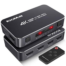 4K HDR HDMI Switch, Koopman 4 Ports 4K 60Hz HDMI 2.0 Switcher Selector with IR Wireless Remote, Supports UltraHD Dolby Vision, High Speed(Max to 18.5Gbps), HDR10, HDCP 2.2 & 3D