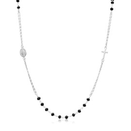 AKA Gioielli® - 925 Silver Rosary Necklace with Virgin Mary and Cross - Necklace for Men and Women, Adjustable Length, Sterling Silver Crystal, Zircon