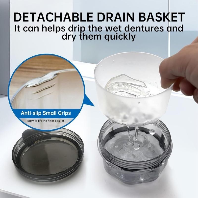 Leak-Proof Denture Cups for Soaking Dentures, Partial Dentures. Travel-Friendly Retainer,