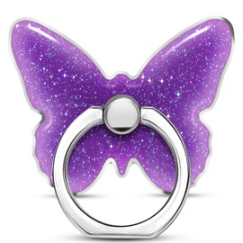 TACOMEGE Bling Glitter Phone Grip, Butterfly Cell Phone Ring Holder Stand Purple for Women Girls, Compatible with Smartphone, Tablet, E-Reader, Etc (Butterfly PU)