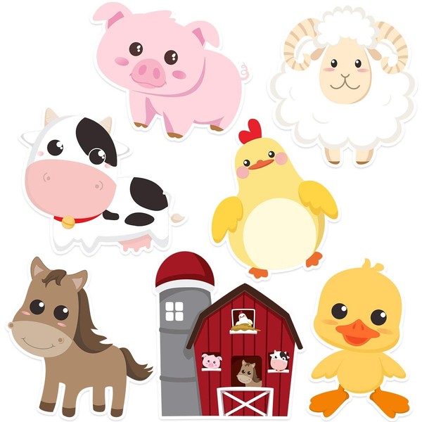 35 Pieces Farm Animals Decor Farm Animal Party Decorations and Supplies, Farm Animal Cutouts for Baby Shower, Birthday Party Essentials with 80 Glue Point Dots