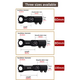 CYSKY 25.4 Stem 60mm/80mm/100mm Adjustable 0-90 Degree MTB Stem Mountain Bike Stem Riser Bicycle Handlebar Stem for Mountain Bike Road Bike BMX City Cycling (Black, 100mm)
