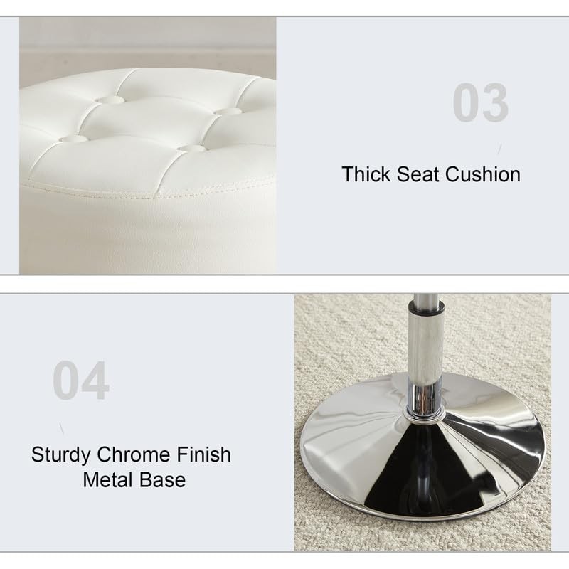 Gitrah White Vanity Chair for Makeup Room Round Ottoman Tufted