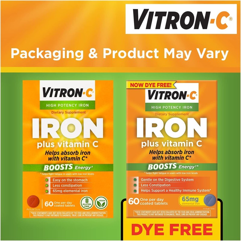 Vitron-C High Potency Iron Supplement with Vitamin C, Pack of