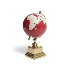 Deep Red Decorative Globe – 10.75″ on Gold Aluminum Base, Tilted Axis World Map Accent for Mantel, Shelf, Desk & Office Decor